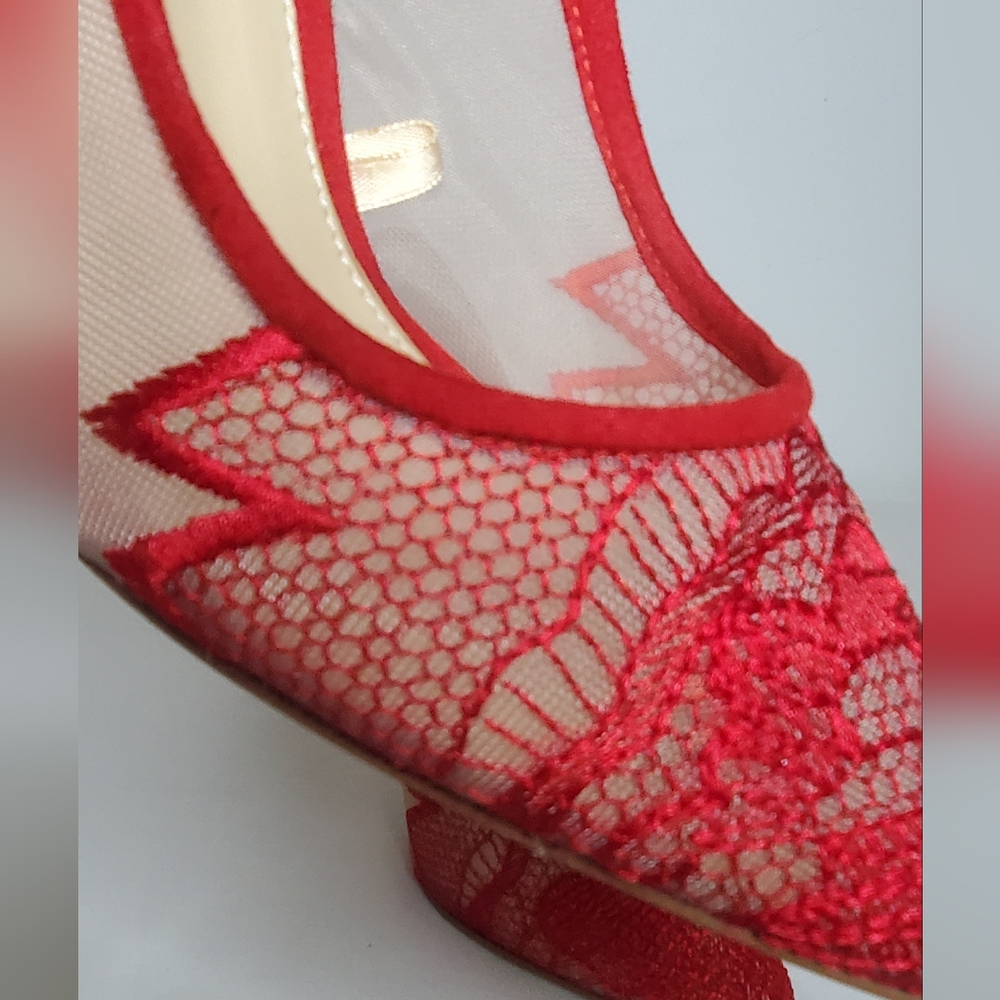 Jessica Simpson Size 7 1/2 M - Chic Red Lace Women's Heels - Picture 5 of 10